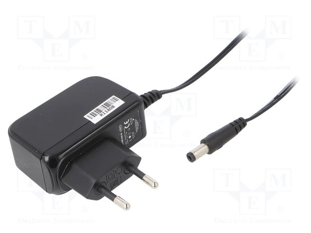 Barošanas bloks 220V=>9V, 1A, 5.5/2.1mm, 9W, 76.2x27.6x61.6mm, 0.10Kgr