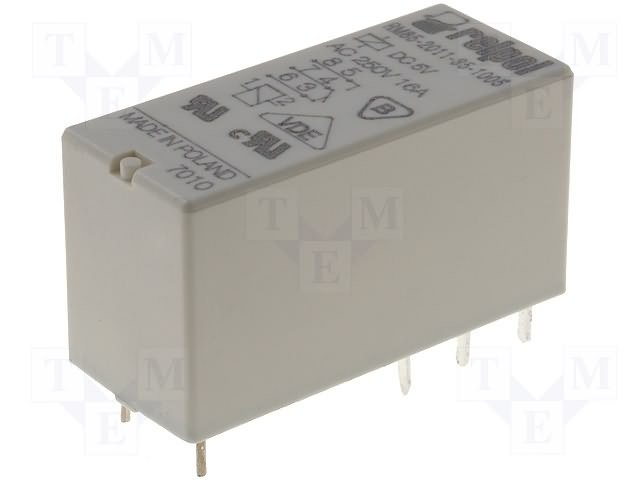 Relejs DC5V, SPDT, 16A/250VAC, 16A/24VDC, 60Ω(83mA), viens kontakts uz pārslēgšanu, 29x12.7x15.7mm, RELPOL