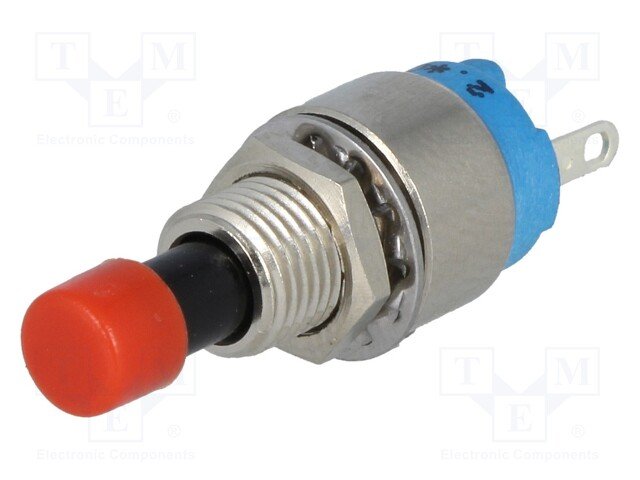 Poga SPST-NO, OFF-(ON), 0.6A/125VAC, 1A/30VDC, Ø6.35mm, bez fiksacijas, sarkana, APEM