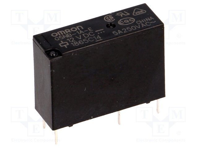 Relejs DC12V, SPST-NO, 5A/250VAC, 3A/30VDC, 720R(16.7mA), viens kontakts uz saslēgšanu, 20.5x7.2x15.3mm, OMRON