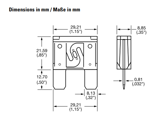Drošinātājs auto MAXI, 50A, 32V, 29 x 35 x 9mm