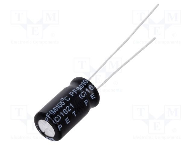 47/50V, 105C, Ø6.3x11mm, ±20%, Kondensators elektrolītisks, 2000h, Elite, ar lokaniem izvadiem