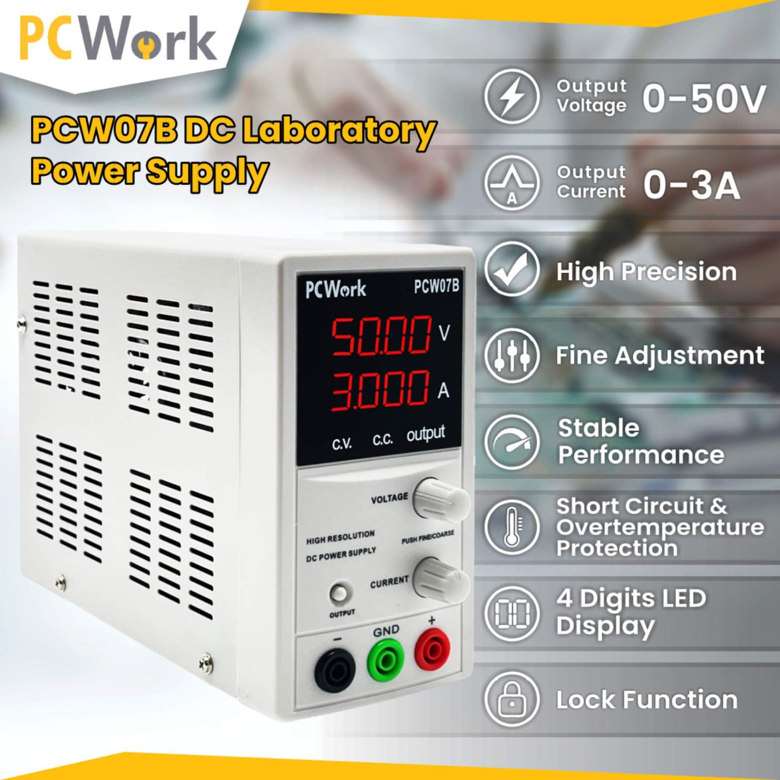 Laboratoru regulējams barošanas 1*(0-50V/0-3A)