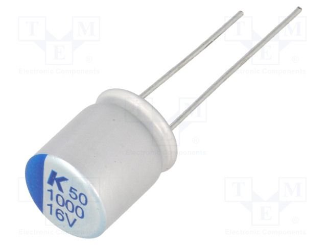 1000/16V, -55÷105°C, Ø10x12mm, ±20%, polimēru kondensātors, ESR:13mΩ