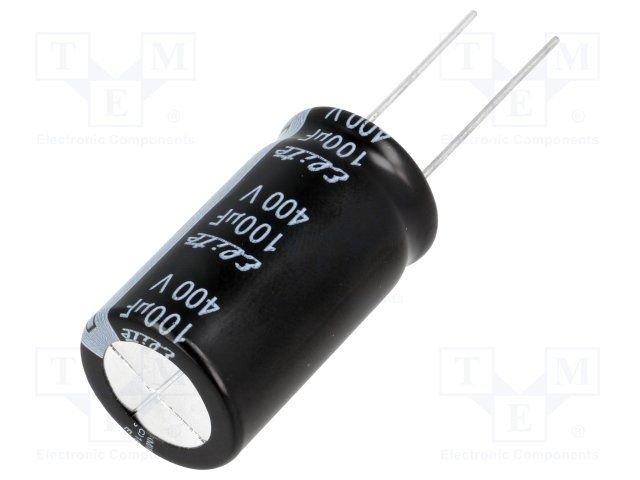 100/400V, 105C, 18*32mm, Kondensators elektrolītisks, 2000h, ELITE, ar lokaniem izvadiem