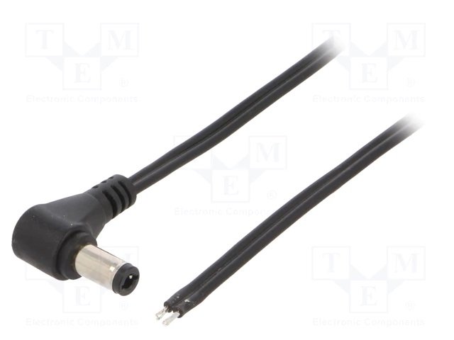 5.5*2.5mm, L=10mm, leņķisks štekers, 24V/3A, 0.5mm2, ar vadu 1.5m
