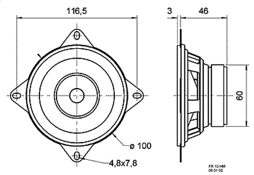 Skaļrunis 20W, 4R, 95...22000Hz, 86dB, 100x100x49mm
