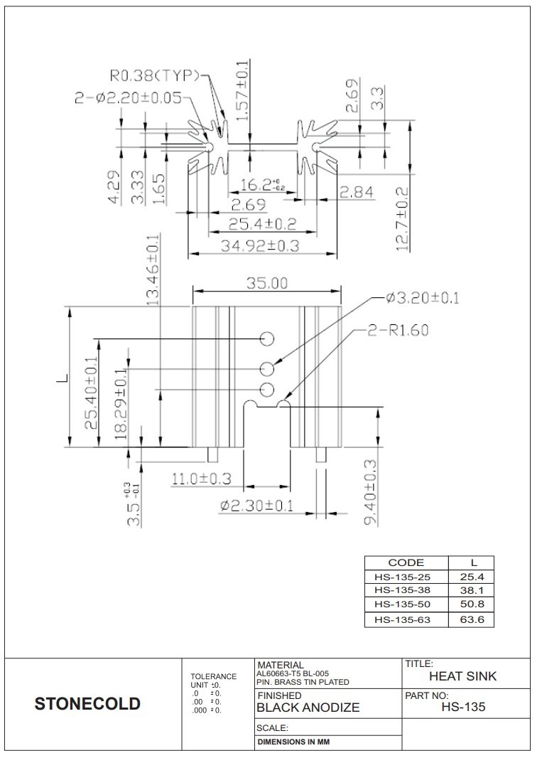 Radiators 35x51x13mm, H veida, 9.1K/W, TO220, aluminijs, melna krasa