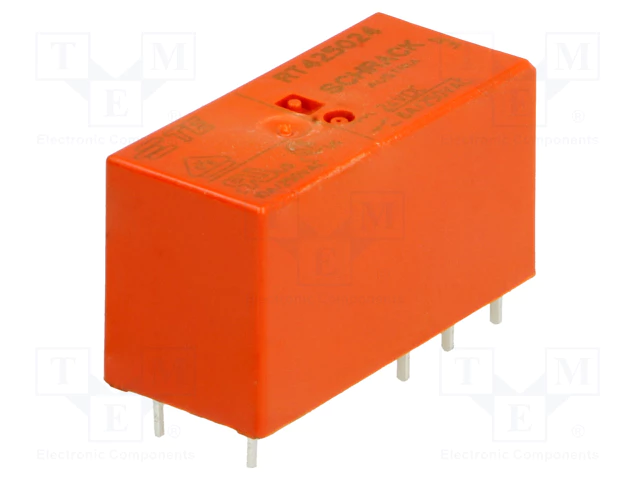 Relejs DC24V, DPDT, 2x8A/250VAC, 2x8A/30VDC, 1.44kΩ(16.6mA), divi kontakti uz pārslēgšanu, AgNi90/10+Au, 29x12.7x15.7mm, TE Connectivity