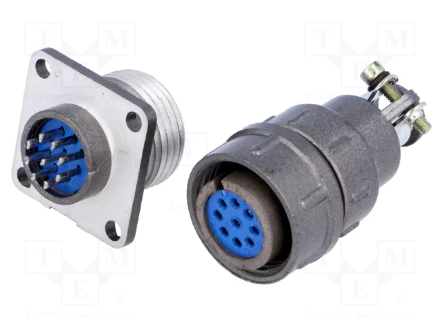 9Pin rūpņiecības savienotājs "mama spraudis + papa sasijai ligzda", 5A/300V, IP40, lodešanai