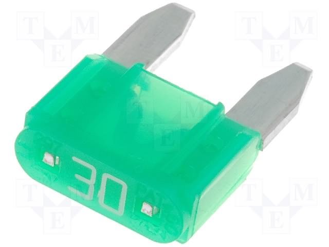 Drošinātājs auto mini 30A, 32V, 10.9 x 16.3 x 3.8mm