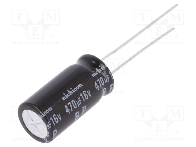 470/16V, 85C, Ø16x25mm, ±20%, 1000h, kondensators elektrolitiskais nepolārais II, NICHICON, audio equipment