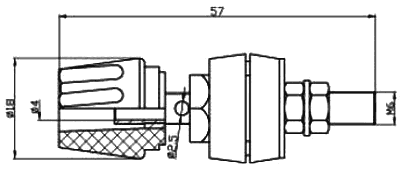 Testera ligzda, 4mm, 50A/60VDC, L=57mm, šasijai, sarkans