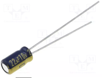 22/10V, 105°C, Ø4x7mm, ±20%, Kondensatori Mini, 1000h, PANASONIC, ar lokanien izvadiem