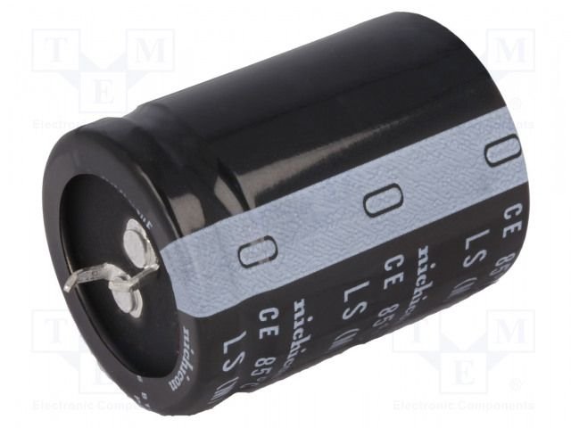 3300/63V, 85C, Ø22x35mm, ±20%, Kondensators elektrolītisks, 3000h, NICHICON, ar lokaniem izvadiem