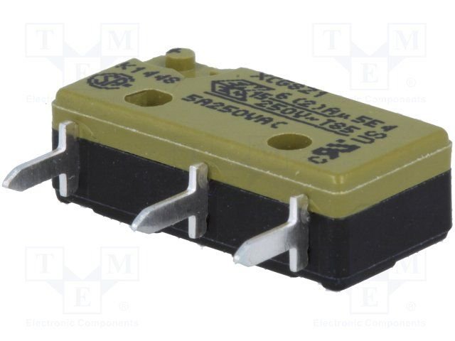 Mikropārslēdzējs bez sviras PCB, SPDT, ON-(ON), 5A/250VAC, IP40, 1.7N, 19.9x6.4x9.5mm, viens kontakts