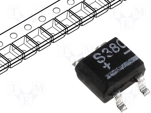 S380(K XXX), SMD, 800V, 0.8A, 4x4mm, Taisngriežu tilts, MiniDIL SLIM