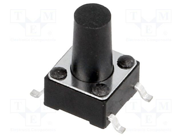 Mikroslēdzejs horizontāls, 6x6x4mm, SPST-NO, OFF-(ON), SMD, 0.05A/12VDC, 1.6N, L=6mm