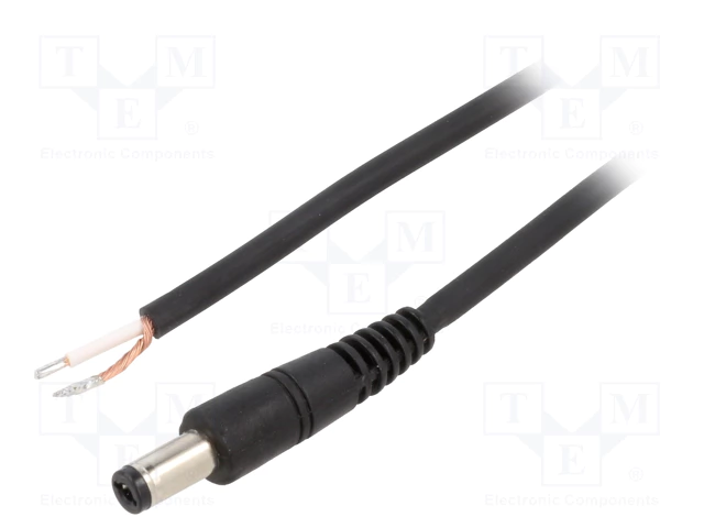 5.5*2.1mm, L=10mm, taisns štekers, 100V/3A, 0.75mm2, apaļš vads 1.5m