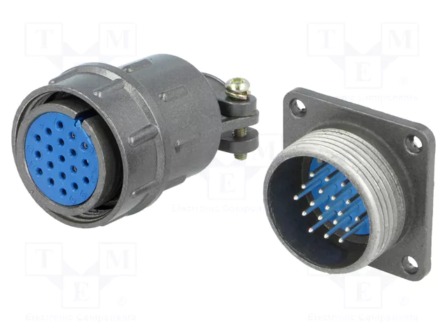 19Pin rūpņiecības savienotājs "mama spraudis + papa sasijai ligzda", 5A/300V, IP40, lodešanai