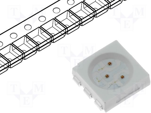 Gaismas diode SMD, RGB, 5050, PLCC6, 500...1000/1400...2200/1400...2200mcd, 1.9..2.4/2.9..3.4/2.9..3.4V/20mA, 120grad., 3 atseviškas LED vienā korpusā, 5050