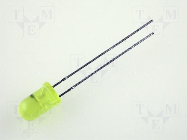 5mm, dzeltens, mirgojoša, 220...330mcd, 60grad, 3-5V/20mcd, 585-595nm, gaismas diode