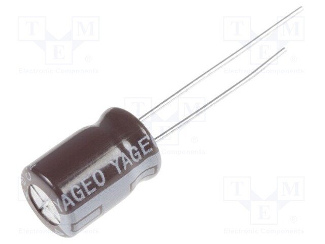 470/16V, 105C, Ø8x11.5mm, ±20%, Kondensators elektrolītisks, 2000h, YAGEO, ar lokaniem izvadiem