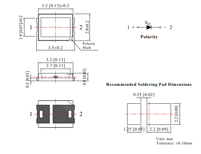 Gaismas diode SMD, aukstā balts(5000-6500K), 3528, 20-27lm, 2.8...3.8V/60mA, 120grad., PLCC2