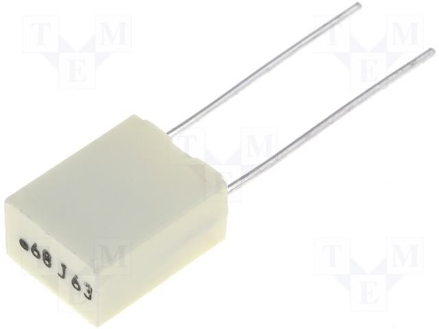680nF/63VDC, 40VAC, ±10%, plēves, poliefirs kondensators, 5mm, 5x10x7.2mm, KEMET
