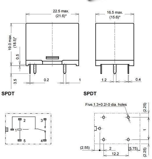 Relejs DC12V, SPDT, 16A/250VAC, 10A/35VDC, 360R(33.3mA), viens kontakts uz pārslēgšanu, 22.5x16.5x19mm, OMRON