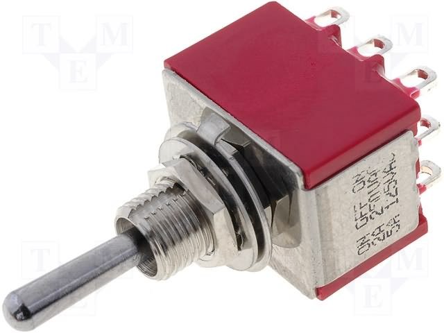 Tumblers, 3P3T, ON-OFF-ON, 5A/125VAC, 5A/28VDC, lodēšanai, M6, 12.7x16.51x10.54mm, IC SWITCHES, ar fiksaciju