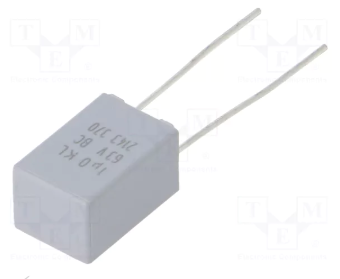 1mkF/63VDC, 40VAC, ±10%, poliesters kondensātors, 5mm, 6x11x7.2mm, VISHAY
