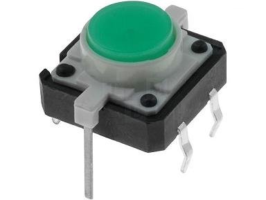 Mikroslēdzejs horizontāls, SPST-NO, OFF-(ON), 0.05A/12VDC, THT, 12x12x6.5mm, 2.45N, L=0.5mm, LED zaļa krasa