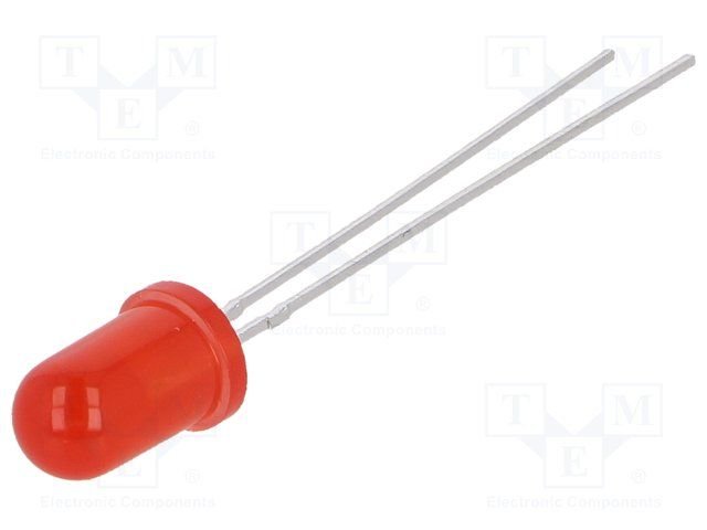 5mm, sarkana, 210...350mcd, 60°, 1.6...2.4V/20mA, 624nm, gaismas diode