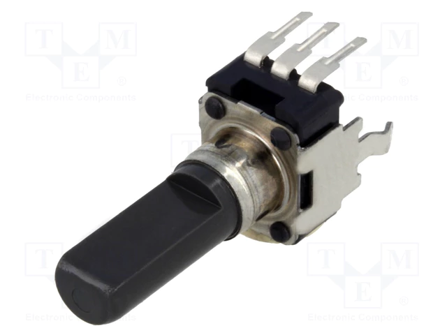10K mono, 10.4x11.8x6.8mm, solis=2.5mm, 125mW, 300°, 6mm, D-profils, potenciometrs lineare atkarība, PCB veida