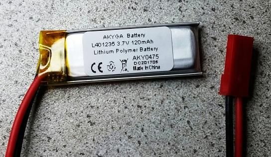 Akumulators Li-pol, 3.7V/120mAh, konn+sock 2.54*2pins, 4x35x12mm