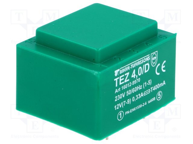 Transformators 220V=>12V, 330mA, 4VA, 35x42x29mm