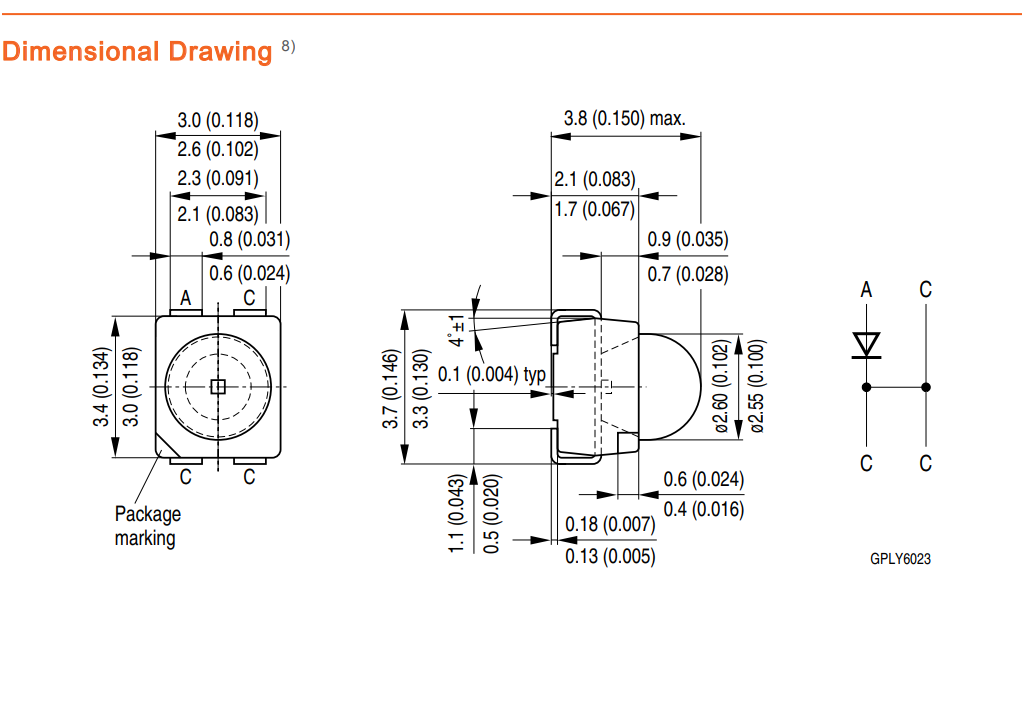 Gaismas diode SMD, dzeltens, 3528, PLCC4, 2...4lm, 1.9...2.5V/50mA, 580...595nm, 30grad., ar lecu, PLCC4