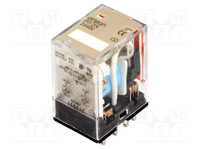 Relejs DC24V, DPDT, 2x10A/250VAC, 2x10A/24VDC, 636R(37mA), divas grupas pārslēgšanu, 28x21.5x36mm, OMRON