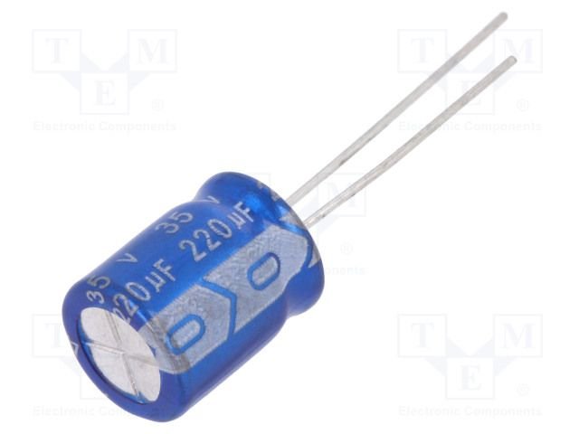 220/35V, 105C, Ø10x12.5mm, ±20%, Kondensators elektrolītisks, 7000h, Jb Capacitors, ar lokaniem izvadiem