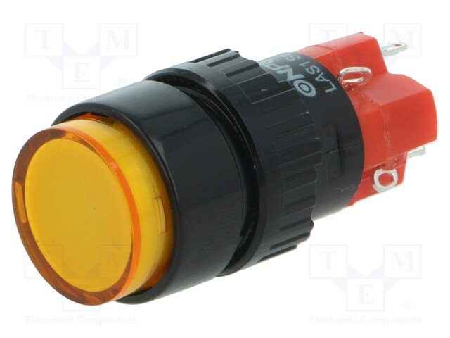 Poga M16x36mm, SPDT, ON-ON, 3A/220VAC, 2A/24VDC, IP67, LED24VAC/DC, oranža krasa, ar fiksacijuas