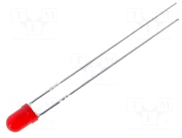 3mm, sarkana, 8...50mcd, 60°, 2...2.5V/20mA, 625nm, gaismas diode