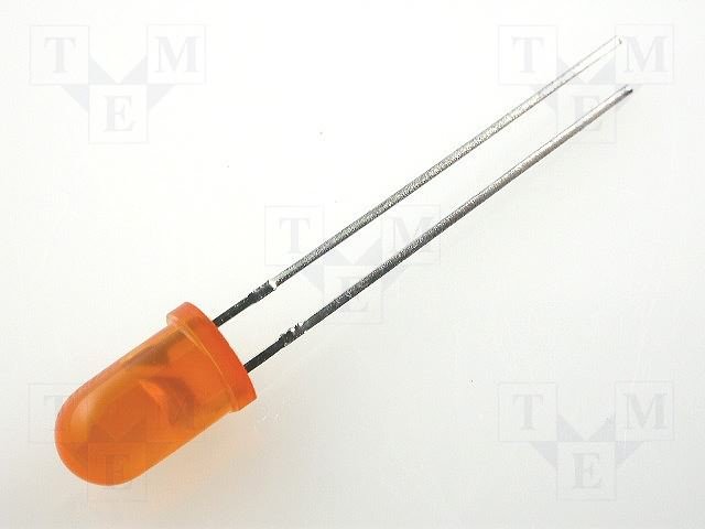 5mm, oranža, 8...30mcd, 60°, 2...2.5V/20mA, 625nm, gaismas diode