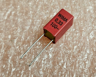 330nF/100VDC, 63VAC, ±5%, polipropilēns kondensātors 5mm, 8.5x14x7.2mm, WIMA