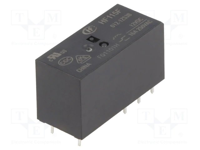 Relejs DC12V, SPDT, 16A/250VAC, 16A/24VDC, 360R(33mA), viens kontakts uz pārslēgšanu, AgNi, 29x12.7x15.7mm, HONGFA RELAY