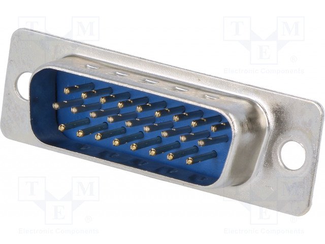 26PIN D-SUB, štekers, HD, 3 rindas, gold, solder type