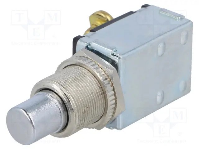 Poga SPST-NO, OFF-(ON), 15A/12VDC, Ø12.2mm, 23x17x34.4mm, IP40, metala, bez fiksacijas