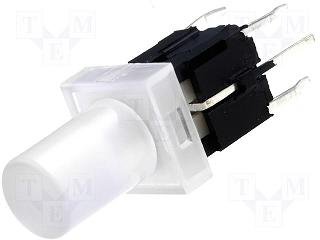 Poga SPST-NO, OFF-(ON), 0.05A/12VDC, PCB, LED2.2VDC, zaļš, 7.5x7.5mm, bez fiksacijas