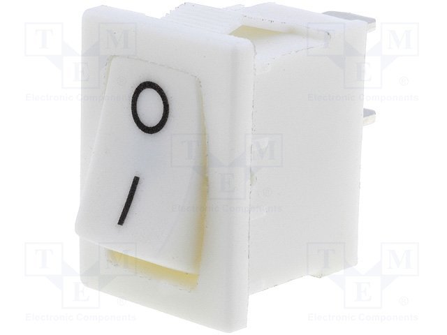 Taustiņslēdzis SPST, ON-OFF, 3A/250VAC, 18.8x12.9x13.8mm, (--O), baltā krasa, ar fiksāciju