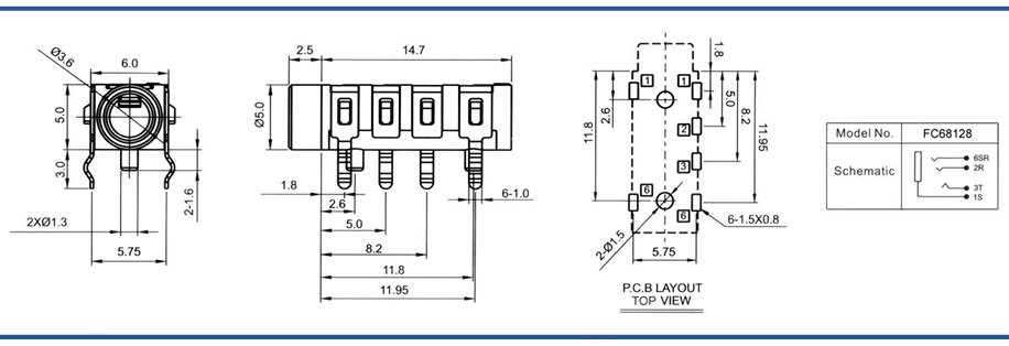 3.5mm (4 kont.) ligzda, stereo+video, plastmasas, THT, 5x6x15mm, CLIFF